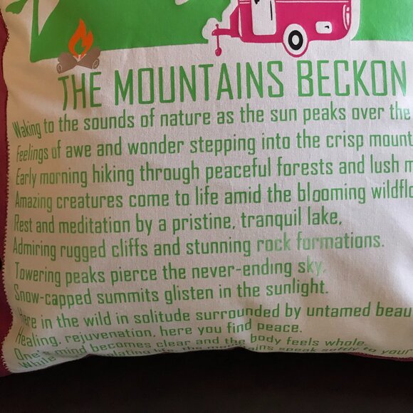 Mountain Camping Pillow Cover, 18 x 18: Handmade Vintage Camper Magenta Decor - Picture 6 of 9